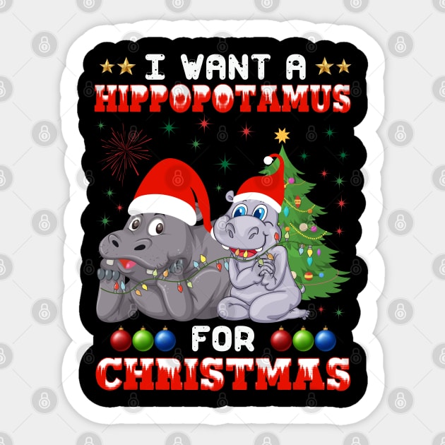I Want Hippopotamus For Christmas Hippo Lover Xmas Gift Sticker by BadDesignCo